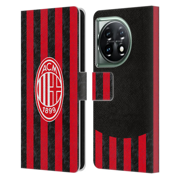 AC Milan 2025/26 Crest Kit Home Leather Book Wallet Case Cover For OnePlus 11 5G