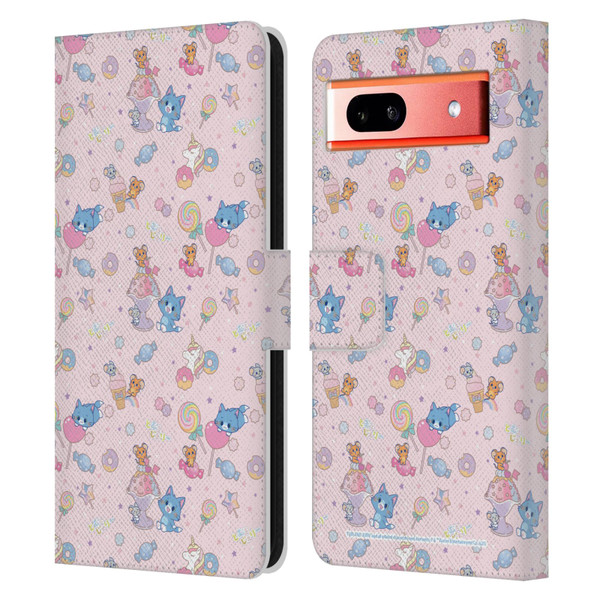Tom and Jerry Gokko Graphics Sweets Pattern Leather Book Wallet Case Cover For Google Pixel 7a