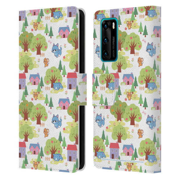 Tom and Jerry Gokko Graphics Trees Pattern Leather Book Wallet Case Cover For Huawei P40 5G