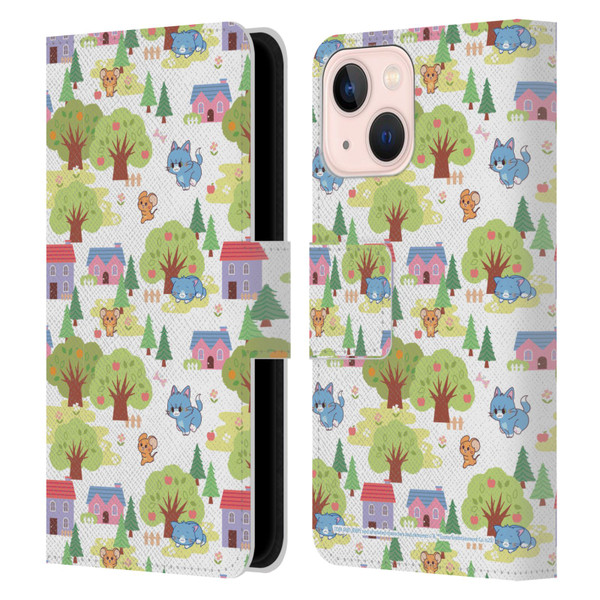 Tom and Jerry Gokko Graphics Trees Pattern Leather Book Wallet Case Cover For Apple iPhone 13 Mini