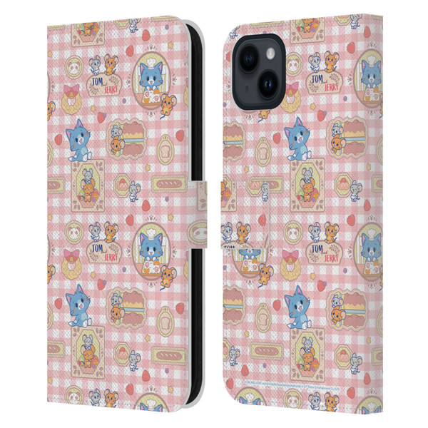 Tom and Jerry Gokko Graphics Baking Pattern Leather Book Wallet Case Cover For Apple iPhone 15 Plus