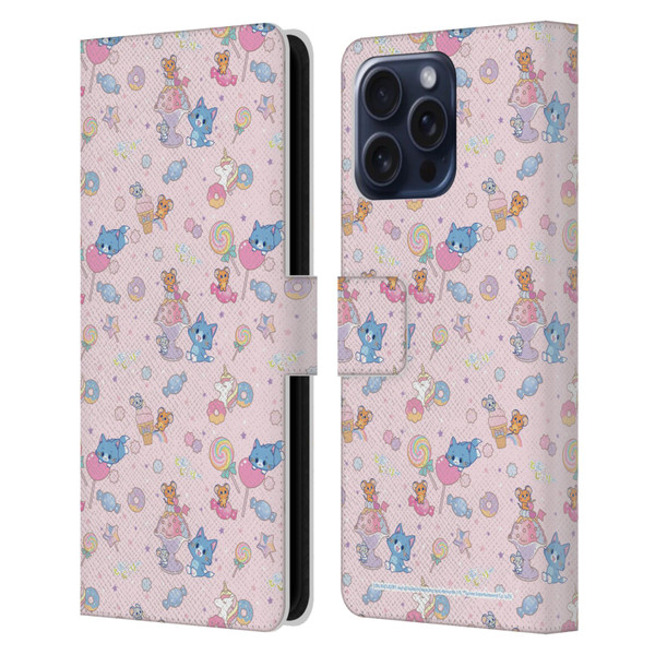 Tom and Jerry Gokko Graphics Sweets Pattern Leather Book Wallet Case Cover For Apple iPhone 16 Pro Max