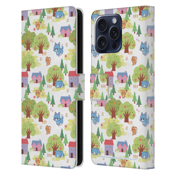 Tom and Jerry Gokko Graphics Trees Pattern Leather Book Wallet Case Cover For Apple iPhone 16 Pro Max
