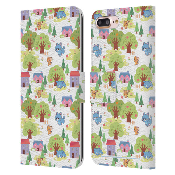 Tom and Jerry Gokko Graphics Trees Pattern Leather Book Wallet Case Cover For Apple iPhone 7 Plus / iPhone 8 Plus