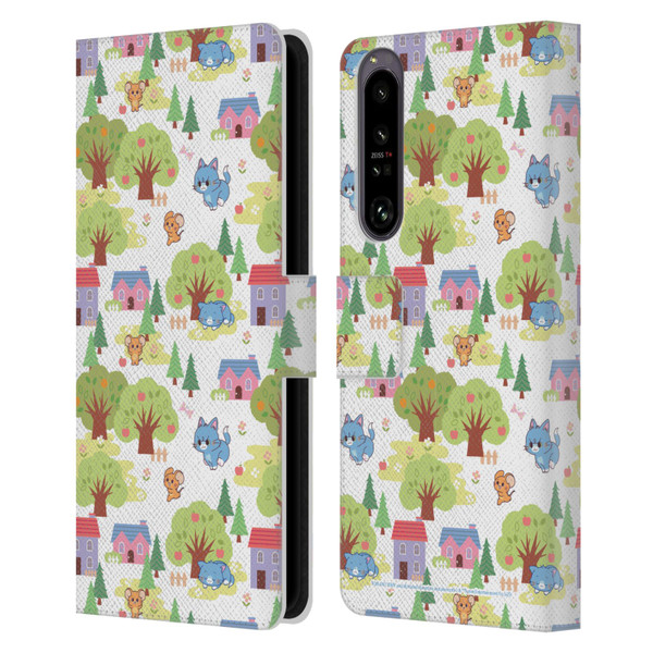 Tom and Jerry Gokko Graphics Trees Pattern Leather Book Wallet Case Cover For Sony Xperia 1 IV
