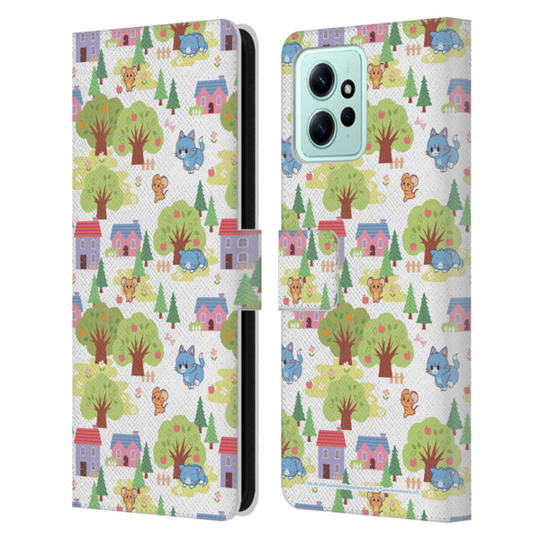 Tom and Jerry Gokko Graphics Trees Pattern Leather Book Wallet Case Cover For Xiaomi Redmi 12
