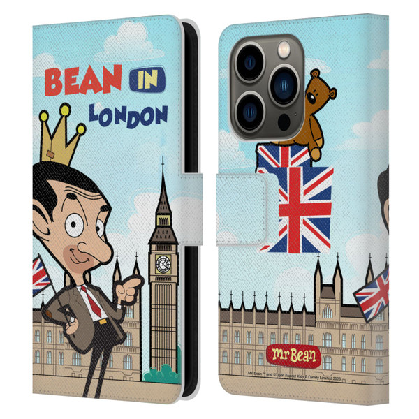 Mr. Bean: The Animated Series Graphic Art Bean In London Leather Book Wallet Case Cover For Apple iPhone 14 Pro