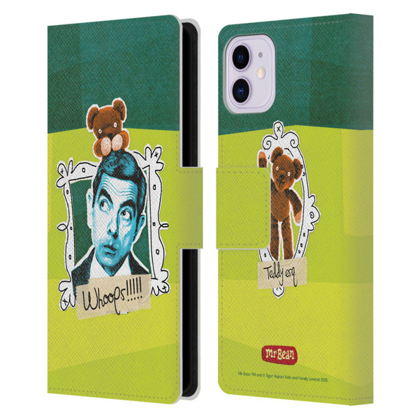 Mr. Bean Doodle Art With Teddy Leather Book Wallet Case Cover For Apple iPhone 11