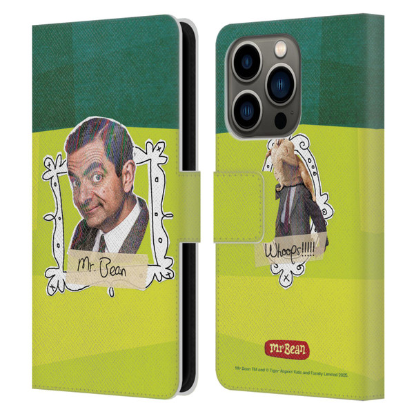 Mr. Bean Doodle Art Portrait Leather Book Wallet Case Cover For Apple iPhone 14 Pro