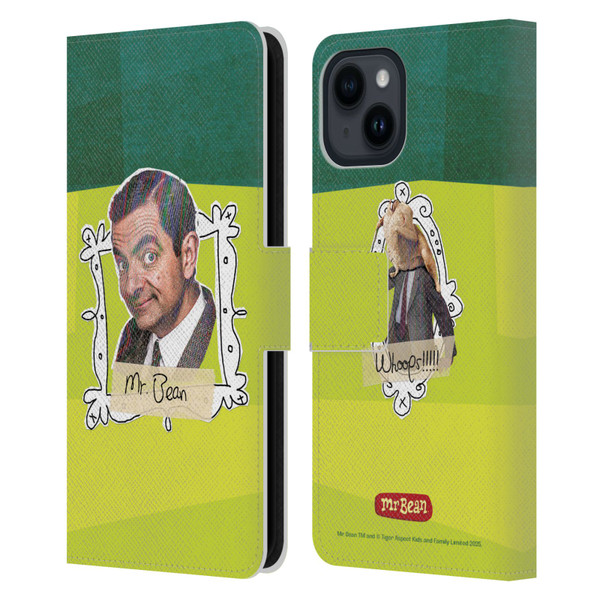 Mr. Bean Doodle Art Portrait Leather Book Wallet Case Cover For Apple iPhone 15