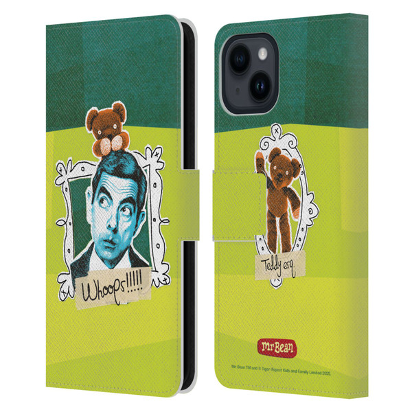 Mr. Bean Doodle Art With Teddy Leather Book Wallet Case Cover For Apple iPhone 15