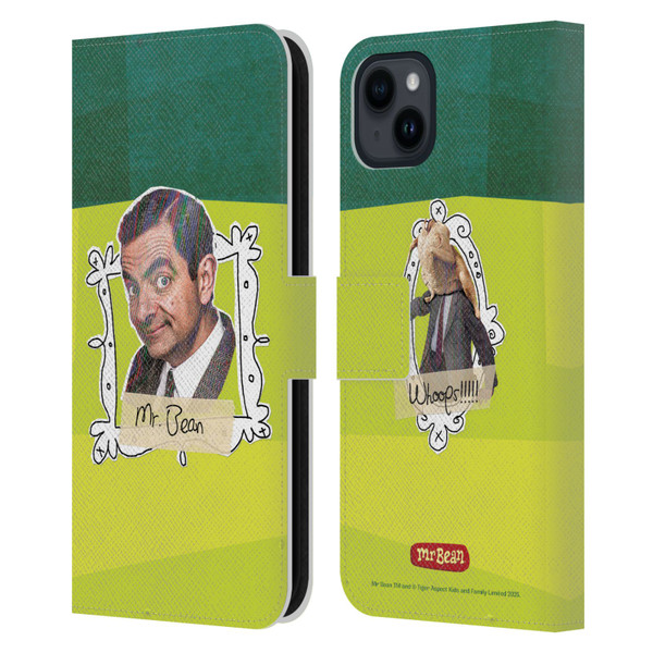 Mr. Bean Doodle Art Portrait Leather Book Wallet Case Cover For Apple iPhone 15 Plus