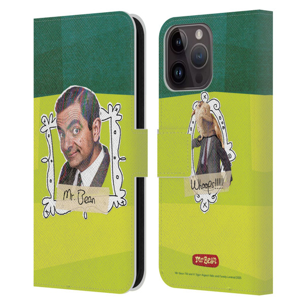 Mr. Bean Doodle Art Portrait Leather Book Wallet Case Cover For Apple iPhone 15 Pro Max