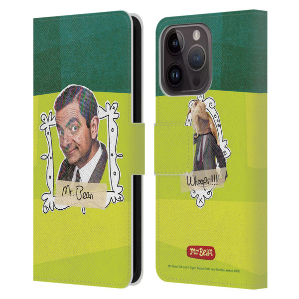 Mr. Bean Doodle Art Portrait Leather Book Wallet Case Cover For Apple iPhone 15 Pro