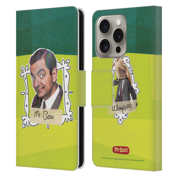 Mr. Bean Doodle Art Portrait Leather Book Wallet Case Cover For Apple iPhone 16 Pro