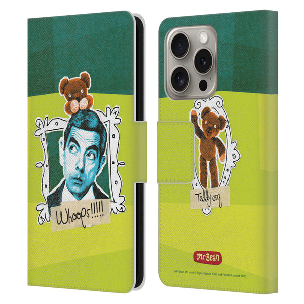Mr. Bean Doodle Art With Teddy Leather Book Wallet Case Cover For Apple iPhone 16 Pro