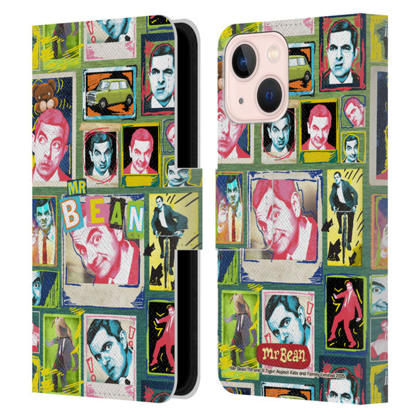 Mr. Bean Graphic Art Collage Leather Book Wallet Case Cover For Apple iPhone 13 Mini
