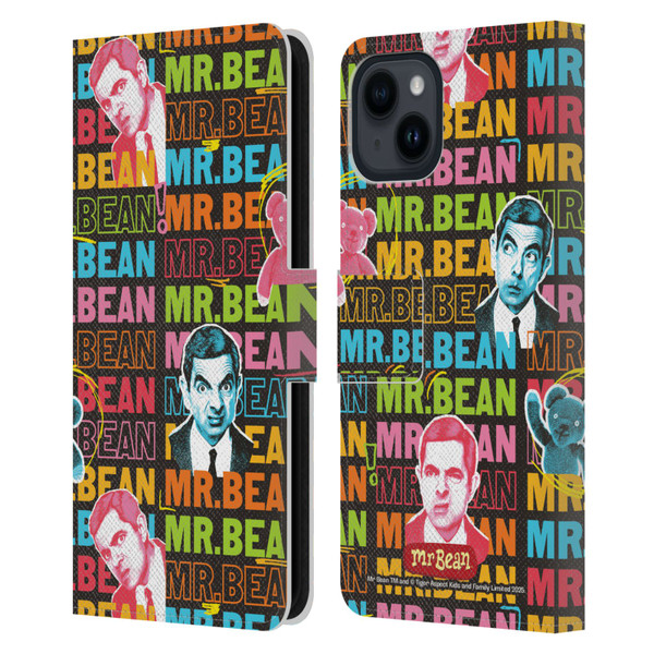 Mr. Bean Graphic Art With Teddy Leather Book Wallet Case Cover For Apple iPhone 15