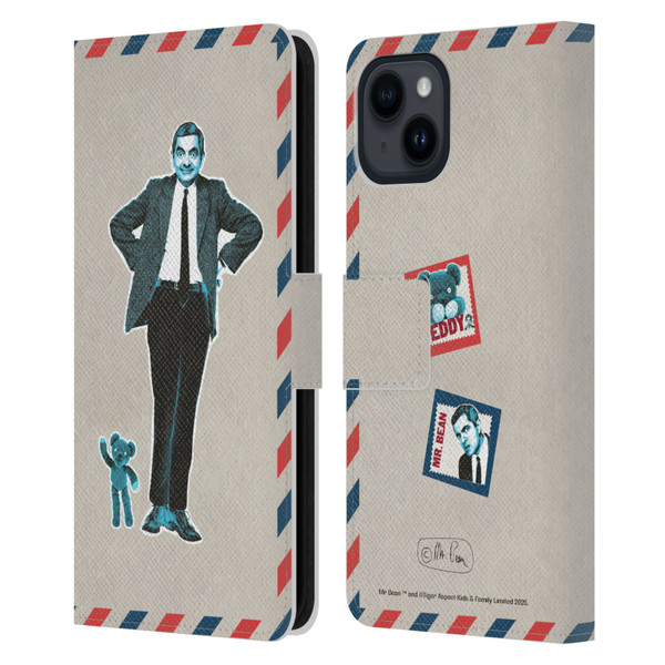 Mr. Bean London Art Postcard Leather Book Wallet Case Cover For Apple iPhone 15
