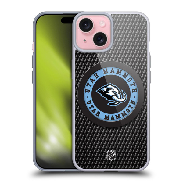 NHL Utah Mammoth Puck Texture Soft Gel Case for Apple iPhone 15