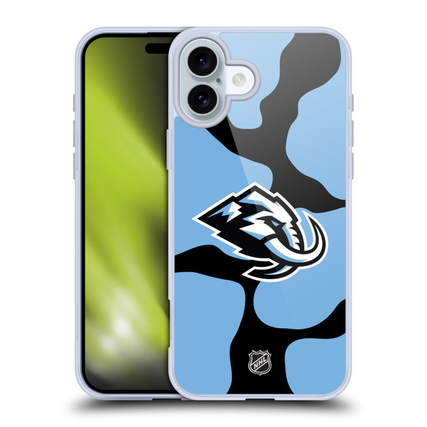 NHL Utah Mammoth Cow Pattern Soft Gel Case for Apple iPhone 16 Plus