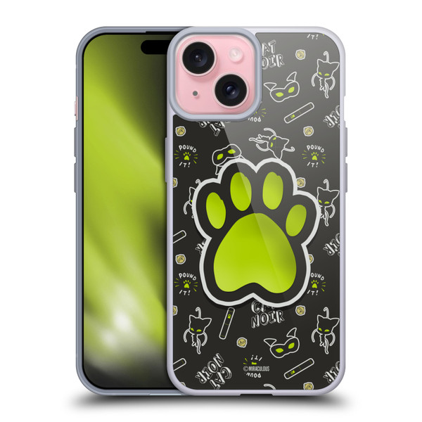 Miraculous Ladybug Character Art And Patterns Cat Noir In Black Soft Gel Case for Apple iPhone 15