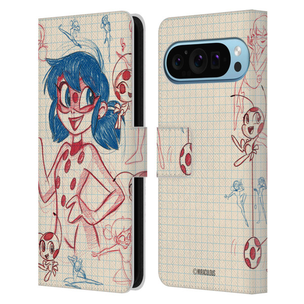 Miraculous Ladybug Sketches Ladybug Leather Book Wallet Case Cover For Google Pixel 9 / Pixel 9 Pro