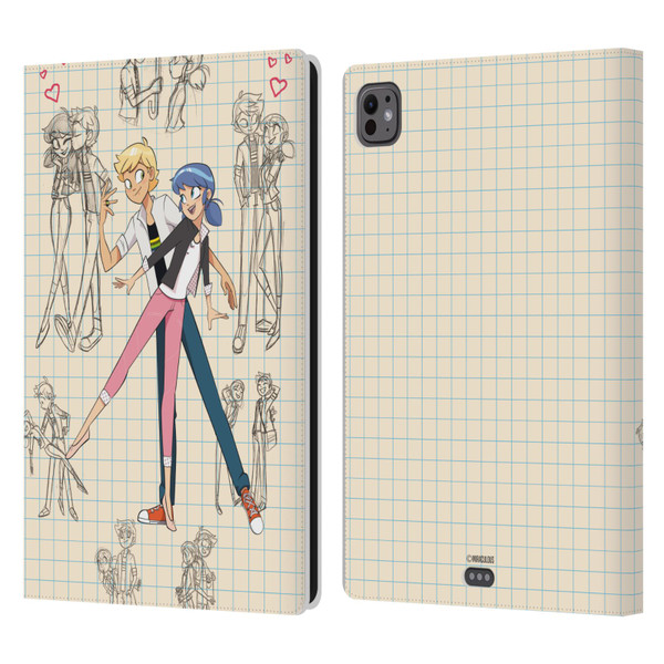 Miraculous Ladybug Sketches Marinette And Adrien Leather Book Wallet Case Cover For Apple iPad Pro 11 M4 2024
