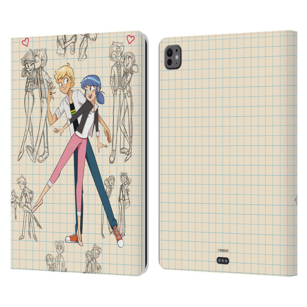 Miraculous Ladybug Sketches Marinette And Adrien Leather Book Wallet Case Cover For Apple iPad Pro 13 M4 2024