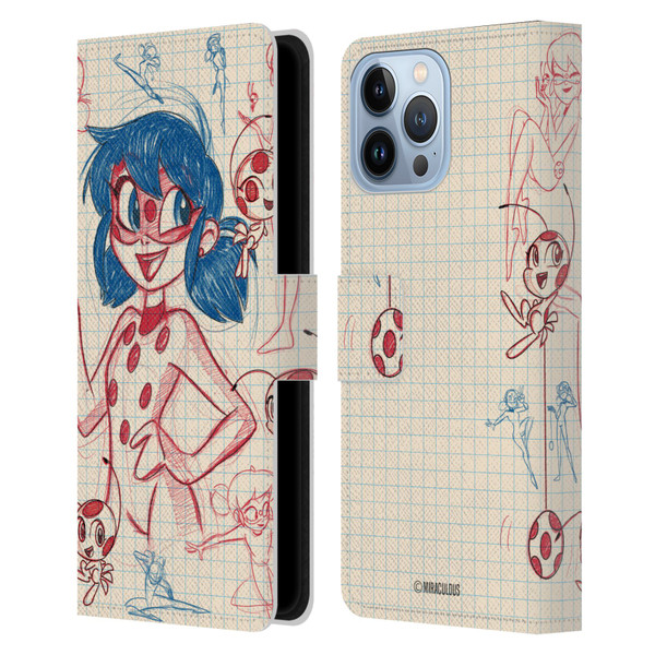 Miraculous Ladybug Sketches Ladybug Leather Book Wallet Case Cover For Apple iPhone 13 Pro Max