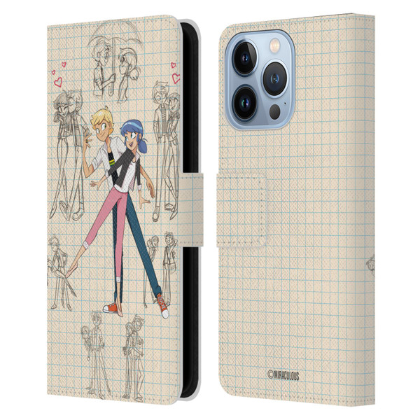Miraculous Ladybug Sketches Marinette And Adrien Leather Book Wallet Case Cover For Apple iPhone 13 Pro