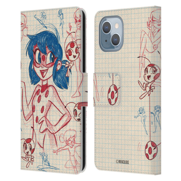 Miraculous Ladybug Sketches Ladybug Leather Book Wallet Case Cover For Apple iPhone 14