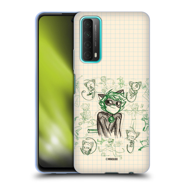 Miraculous Ladybug Sketches Cat Noir Soft Gel Case for Huawei P Smart (2021)