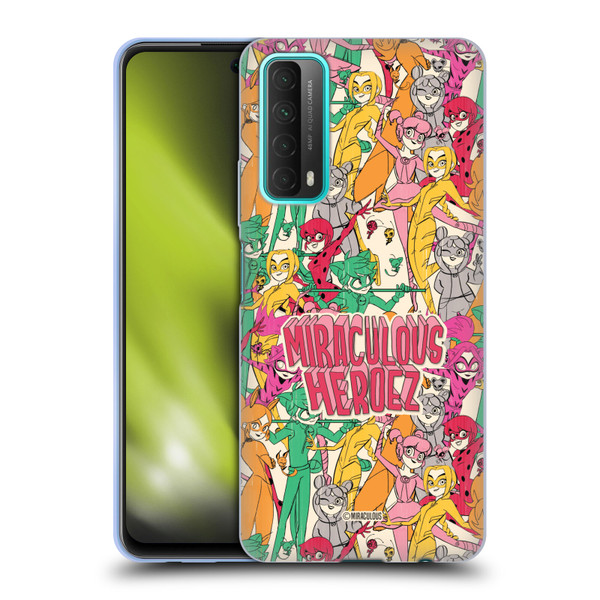 Miraculous Ladybug Sketches Heroes Pattern Soft Gel Case for Huawei P Smart (2021)