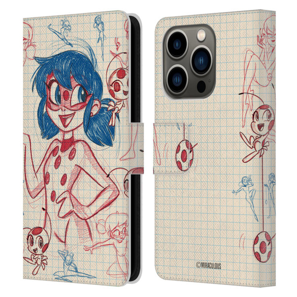 Miraculous Ladybug Sketches Ladybug Leather Book Wallet Case Cover For Apple iPhone 14 Pro