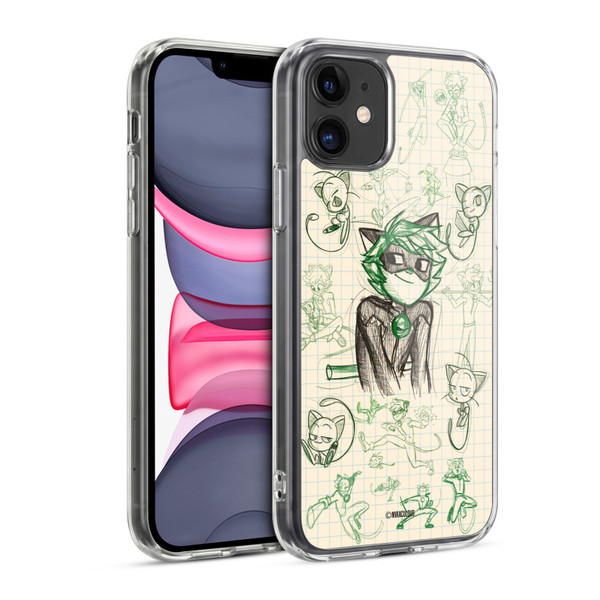 Miraculous Ladybug Sketches Cat Noir Soft Gel Case for Apple iPhone 11