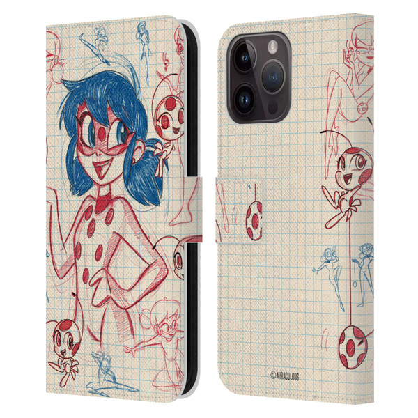 Miraculous Ladybug Sketches Ladybug Leather Book Wallet Case Cover For Apple iPhone 15 Pro Max
