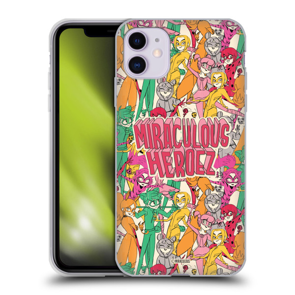 Miraculous Ladybug Sketches Heroes Pattern Soft Gel Case for Apple iPhone 11