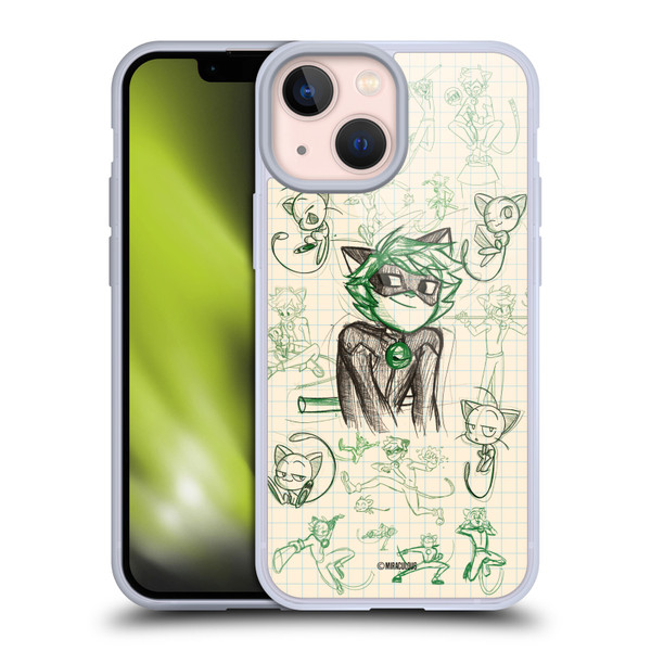 Miraculous Ladybug Sketches Cat Noir Soft Gel Case for Apple iPhone 13 Mini