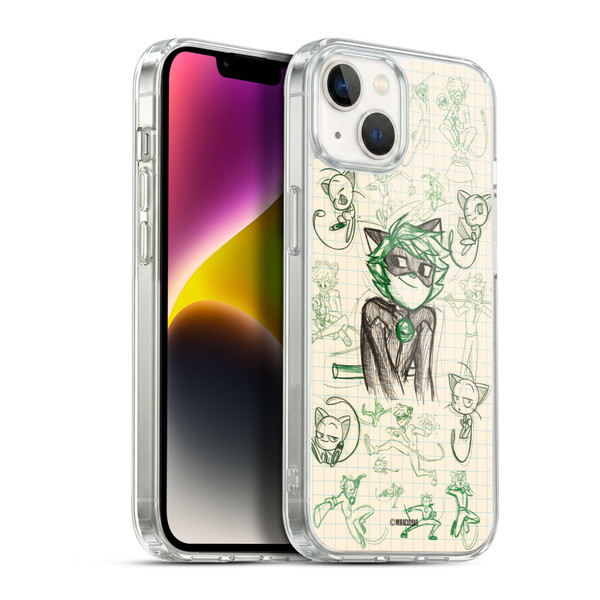 Miraculous Ladybug Sketches Cat Noir Soft Gel Case for Apple iPhone 14 Plus & MagSafe