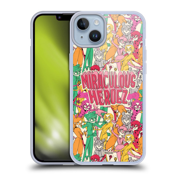 Miraculous Ladybug Sketches Heroes Pattern Soft Gel Case for Apple iPhone 14 Plus