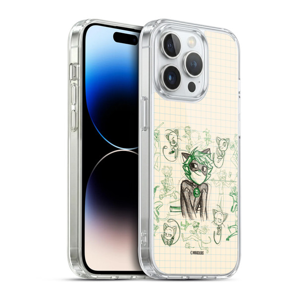 Miraculous Ladybug Sketches Cat Noir Soft Gel Case for Apple iPhone 14 Pro & MagSafe