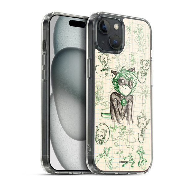 Miraculous Ladybug Sketches Cat Noir Soft Gel Case for Apple iPhone 15 Plus & MagSafe