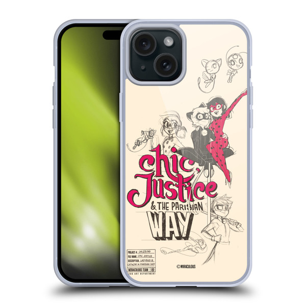 Miraculous Ladybug Sketches Chic Justice Soft Gel Case for Apple iPhone 15 Plus