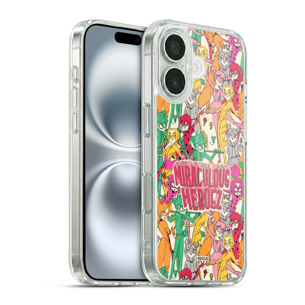 Miraculous Ladybug Sketches Heroes Pattern Soft Gel Case for Apple iPhone 16 & MagSafe