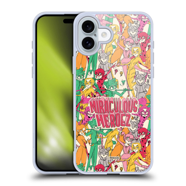 Miraculous Ladybug Sketches Heroes Pattern Soft Gel Case for Apple iPhone 16 Plus