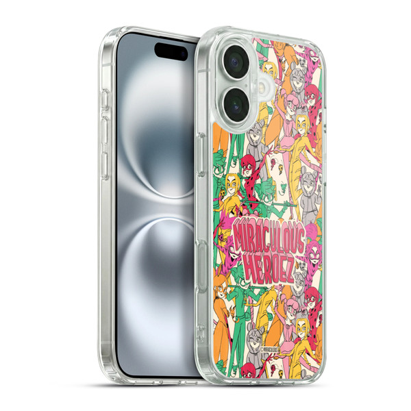 Miraculous Ladybug Sketches Heroes Pattern Soft Gel Case for Apple iPhone 16 Plus & MagSafe