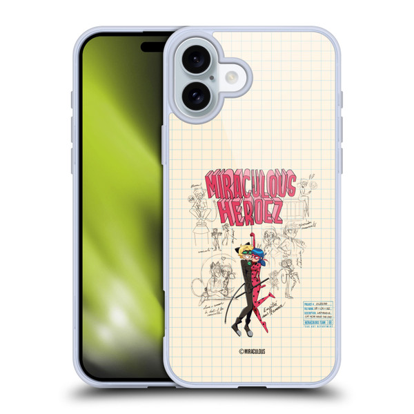 Miraculous Ladybug Sketches Ladybug And Cat Noir Soft Gel Case for Apple iPhone 16 Plus