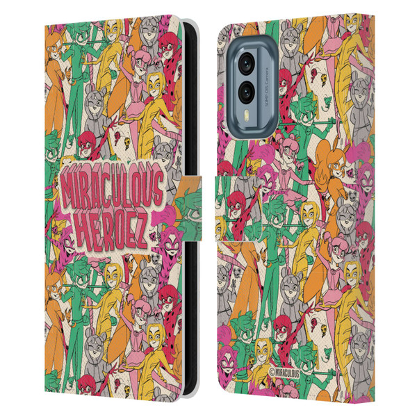 Miraculous Ladybug Sketches Heroes Pattern Leather Book Wallet Case Cover For Nokia X30