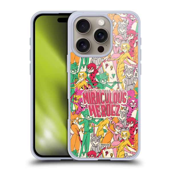 Miraculous Ladybug Sketches Heroes Pattern Soft Gel Case for Apple iPhone 16 Pro